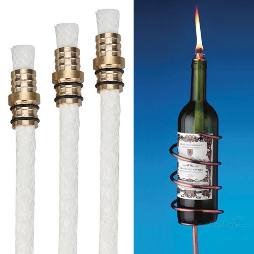 Wine Bottle Tiki Torch Kit 3 Pack with 3 Tiki Torch Wicks and Brass Wick Mount, eLander