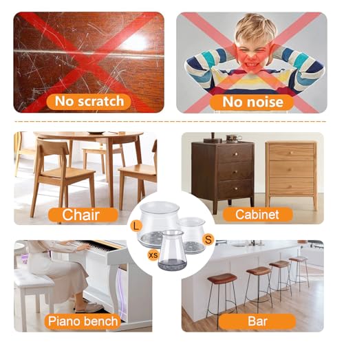 GICUNK 32 Pieces New Rubber Pads for Round Chairs, Silicone, Chair Leg Stoppers, Transparent Chair Feet Covers for Wooden Floors(Suitable for: 13-22.9 mm)