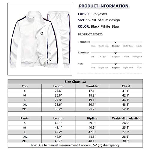 Men's Tracksuit Sets Full Zip Activewear Jogging Sweatsuits 2 Piece Outfits 50White-M - Thumbnail 7