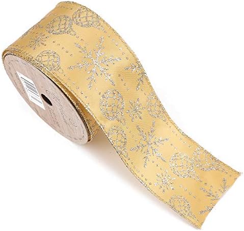 Wired Ribbon,2-1/2" x 10 Yd (Gold, Satin,Christmas Ball)