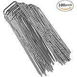 100-Pack 6" Heavy Duty 11 Gauge Galvanized Steel Garden Stakes Staples Securing Pegs for Securing Weed Fabric Landscape Fabric Netting Ground Sheets and Fleece