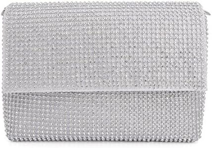 Crystal Clutch for Women Rectangular Clamshell Style Evening Bag (silver)