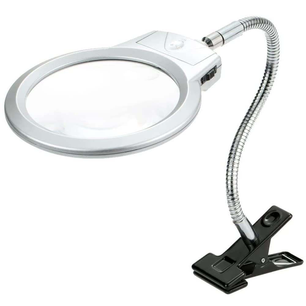 BOWONG 2.25x/5x LED Illuminating Magnifier Metal Hose Magnifying Glass Desk Table Reading LED Lamp Light with Clamp