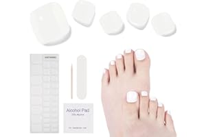 DUKASOU Semi Cured Gel Pedicure Strips, 32 Solid Color Gel Toenail Stickers Full Nail Wraps for Women Girls Kids, Includes Prep Pads, Nail File & Wood Stick (Snow White)
