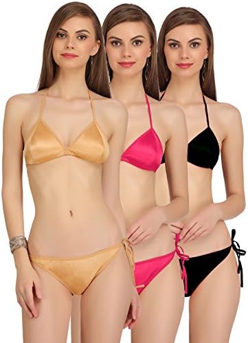 Fashion ComfortzWomen’S Girls Satin Nylon Spandex Sexy Bra Sexy Panty,Non Padded Bikini Swimwear Lingerie Set,Women’S Girls Ladies Undergarments,Sexy Lingerie Beach Innerwear for Women Girls Ladies