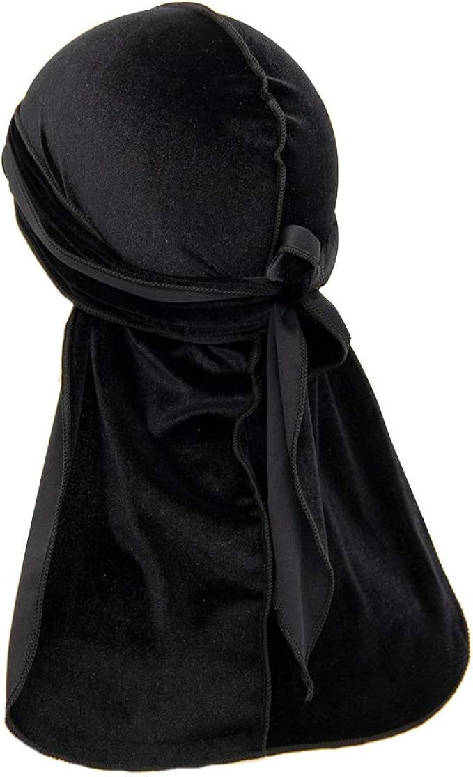 Treer Velvet Durag Cap for Men Women, Plain Long Tail Soft Durag