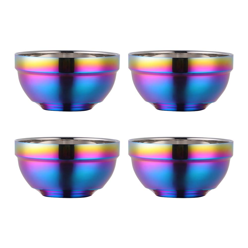 Liangs 18/10 Stainless Steel Bowls, Set of 4, 13oz，Double-Walled Heat Insulation Anti-Scalding Kitchen Soup Bowls, Cereal Bowls, Rice Bowls, Salad Bowl, Dessert Bowl (Rainbow)