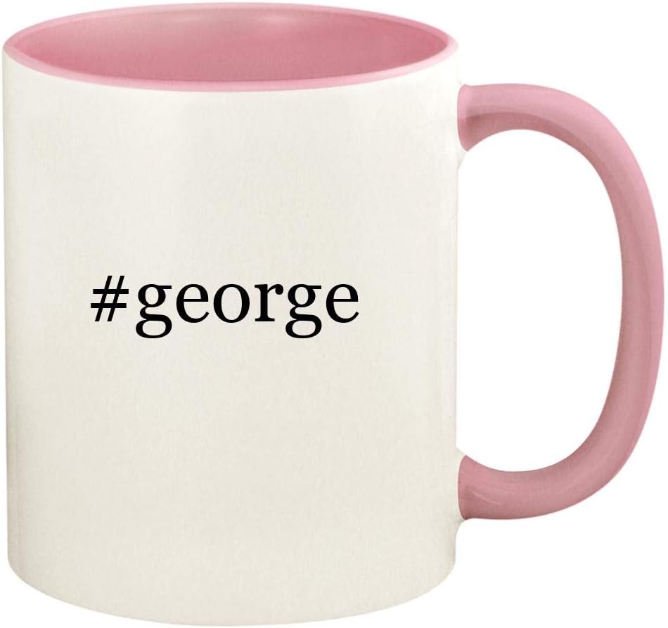 #george - 11oz Hashtag Ceramic Colored Handle and Inside Coffee Mug Cup, Pink