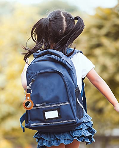 PUiKUS Protective Case for AirTag, 4-Pack Genuine Leather Tracker Holder with Key Chain, Easy Carry AirTag Cover for Keys, Backpacks, Liner Bags, Pet Collar