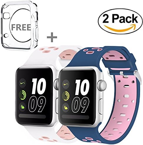 Apple Watch Band 42MM,JINGCI Sport Silicone Adjustable Buckle and Quick Release Wristband Replacement Strap for Apple Watch iwatch Nike+, Series 3/2/1, Sport, Edition,M/L,2 Pack