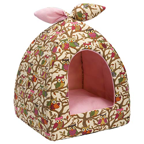 Hollypet Self-Warming 2 in 1 Foldable Comfortable Triangle Cat Bed Tent House, Creamy