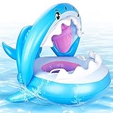 CHGeek Baby Pool Float, Shark-Shaped Infant Baby Pool Float with Canopy Inflatable Floatie Swim Ring for Kids Aged 9-36 Months
