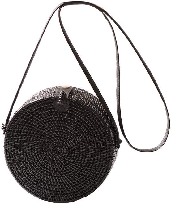 Ulisty Women Round Rattan Bag Small Circle Straw Bag Handmade Basket Hand Woven Bag Summer Beach Bag Shoulder Bag Crossbody Bag