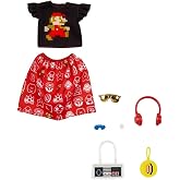 Barbie Storytelling Fashion Pack of Doll Clothes Inspired by Super Mario: Graphic Top, Print Skirt &amp; 6 Video Game-Themed Accessories Dolls, Gift for 3 to 8 Year Olds