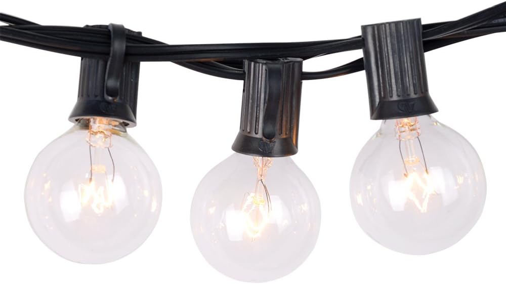 [Free 3 Replacement Bulbs] Noza Tec 50Ft (225Ft) Globe String Lights with 53 Clear G40 Bulbs - Perfect for Indoor / Outdoor Decor (Black)