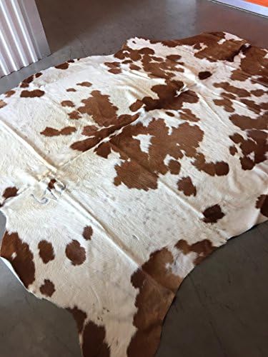 Vanhides Cowhide Rug Large Brown&amp;White Leather Area Carpet Size 7x6 (210cmX180cm)