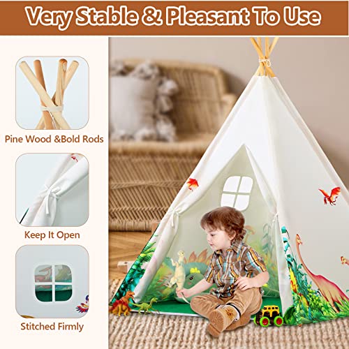 Wilhunter Teepee Play Tent for Kids with Floor Mat Window Carry Bag,  Foldable Canvas Teepee Gifts for Baby