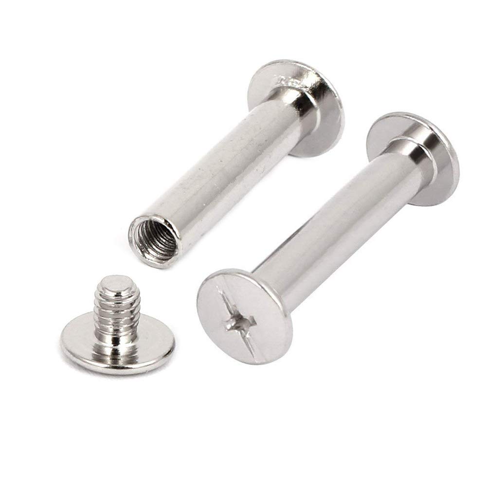 INCREWAY 5mm X 25mm Nickel Plated Binding Chicago Screw Posts Barrel Nuts Docking Rivets Silver Tone 30pcs