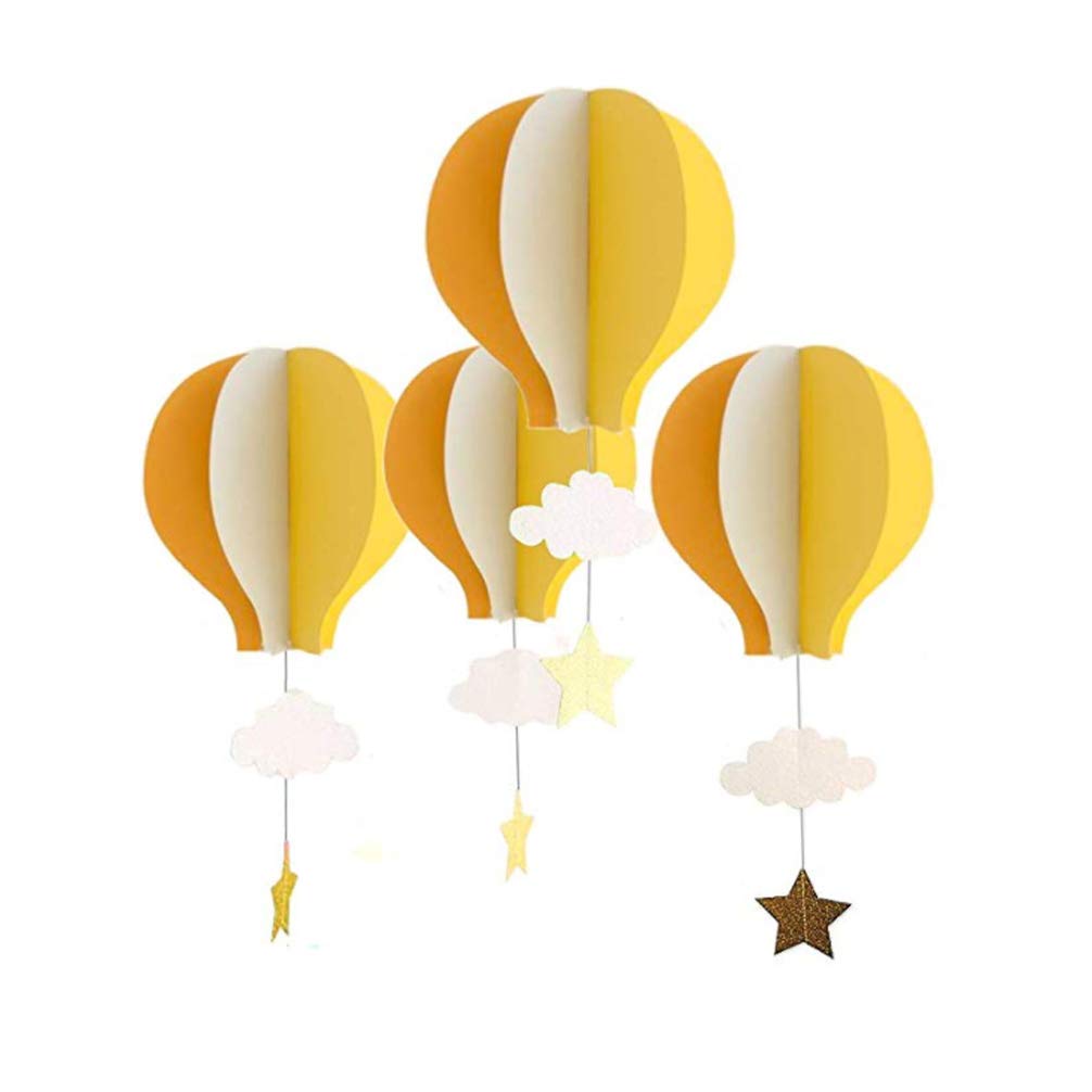 TOYANDONA 3D Paper Hot Air Balloons Hanging Air Balloon Clouds Stars Air Balloon Decoration for Birthday Wedding Baby Shower 4Pcs