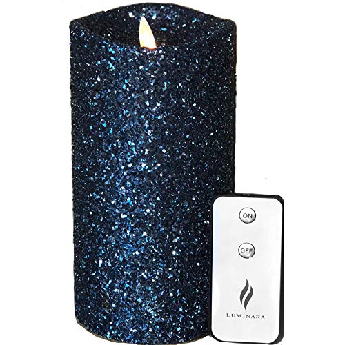 Luminara Vintage Glitter 5" Flameless Pillar Candles w/Remote Blue