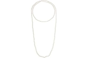 MECCANIXITY Long Pearl Necklace, Faux Pearls Strand for Women, 1920s Flapper Style Vintage Long Layered Beaded Necklace Costu