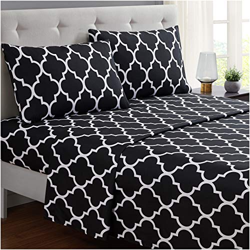 image for Mellanni Bed Sheet Set Twin-Black - Brushed Microfiber Printed Bedding