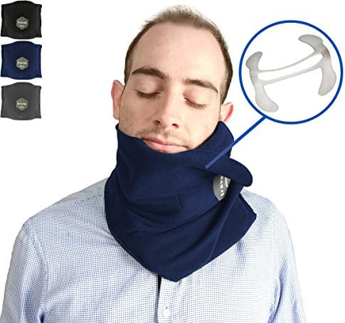 BLOME DESIGN Portable Travel Pillow - Soft & Lightweight with Integrated Support for Neck & Chin - Machine Washable (Dark Blue)