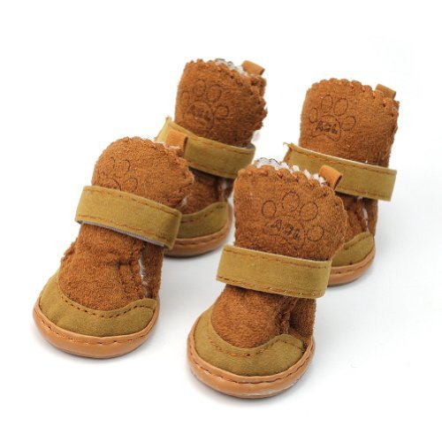 ETOPSTECH 4 Pcs Pet Dog Puppy Cotton Blend Shoes Winter Snow Warm Walking Boots Khaki New - L