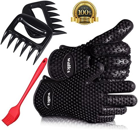 Silicone BBQ Gloves - Meat Claws - Heat Resistant Grilling Oven Gloves Mitts Set BBQ Cooking Gloves with Meat Shredder and Silicone Basting Brush for Cooking, Grilling, Baking, Barbecue