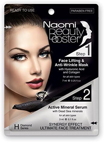 Naomi Beauty Booster 2 Steps Premium Face Lift &amp; Anti-wrinkle Mask with Hyaluronic Acid and Collagen + Active Mineral Serum with Dead Sea Minerals Diamond Series 10ml 0.35fl. Oz. For All Skin Types