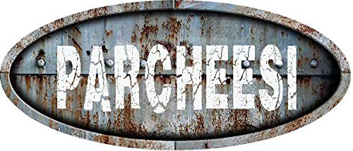 Any and All Graphics PARCHEESI 9"X12" Oval Shaped Rustic Antique Vintage Metal Look Composite Aluminum Novelty dÃ©cor Sign.