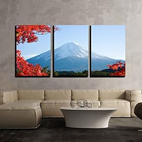 3 Piece Canvas Wall Art - Mt.Fuji in Autumn - Modern Home Art Stretched and Framed Ready to Hang - 16"x24"x3 Panels