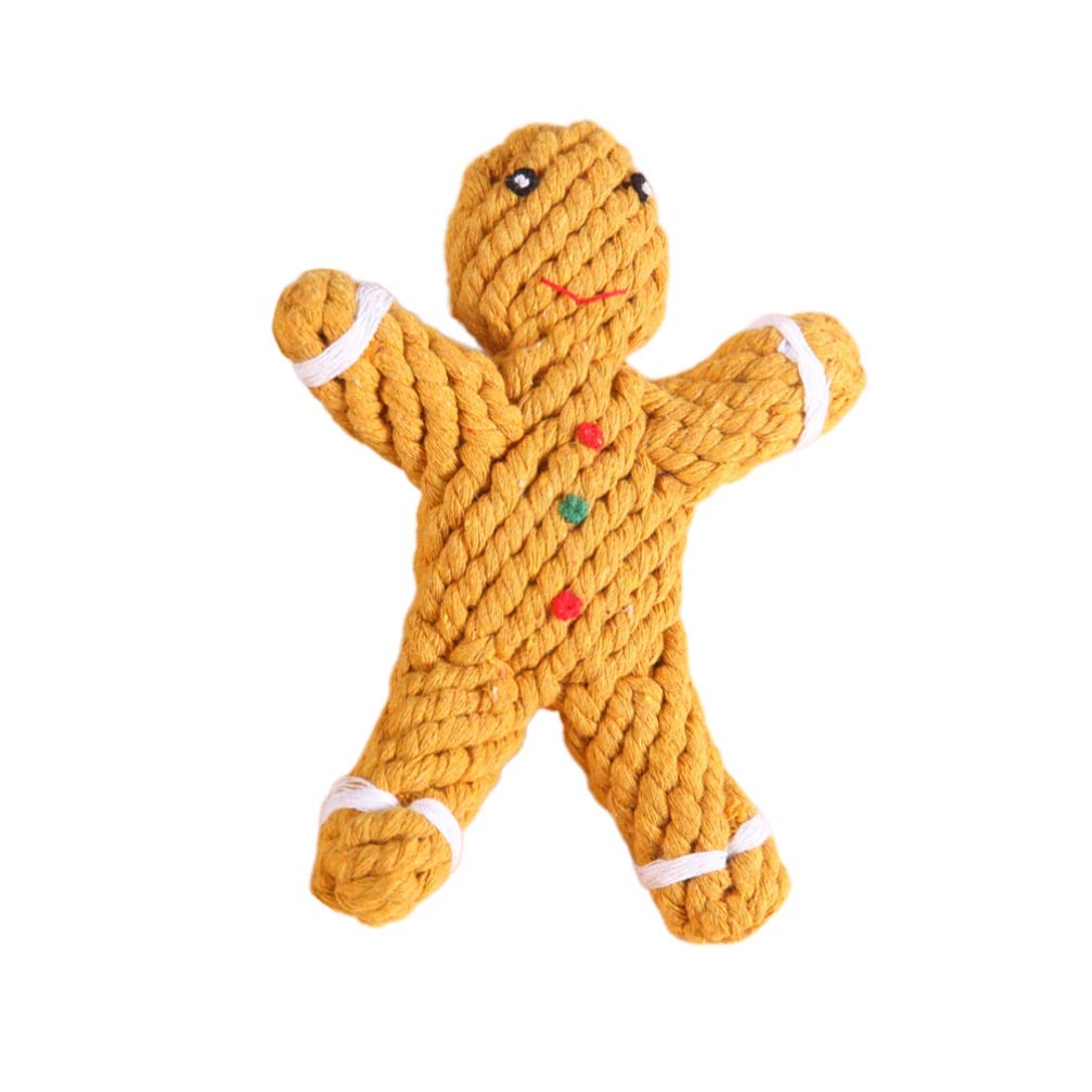 Amosfun Christmas Dog Toy, Weaving Rope Gingerbread Man Soft Plush Puppy Teething Toy, Holiday Interactive Bite Training Accessory for Dogs