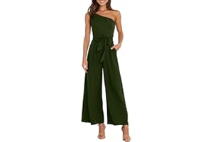 ANRABESS Women's Summer One Shoulder Strap Tie Waist Backless Casual Wide Leg Jumpsuit Romper with Pockets