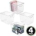 mDesign Tall Deep Rectangular Plastic Office Supplies Storage Organizer Bin with Carrying Handles - Pads, Pens, Pencils, Dry Erase Markers, Highlighters, Sticky Notes, Ligne Collection, 4 Pack, Clear