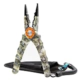 SANLIKE Fishing Pliers Braid Cutters - Aluminum Split Ring Pliers Multipurpose Fishing Tool Fish Hook Remover Fish Holder with Sheath and Coiled Lanyard