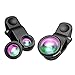 VicTsing Phone Camera Lens, 180° Fisheye Lens+0.65X Wide Angle Lens & 10X Macro Lens (Screwed Together), Clip on Cell Phone Lens Kits Compatible with iPhone 8/7/6s, Most Android and Smart Phone- Black