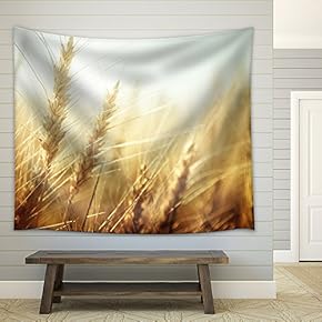 Golden Wheat Field and Sunny Day - Fabric Wall Tapestry Home Decor - 51x60 inches