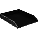KINGFOM Letter Tray, PU Leather Paper Organizer Tray for Desk, Paper Organizer Storage Holder for Office Home or School A4 Size Black