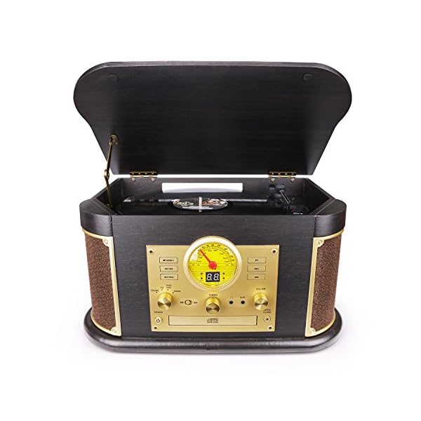 vintage turntable with speakers