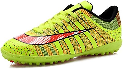 Kids Turf Trainers Football Boots Indoor Sport Lace Up Soccer Shoes (EU 31/ US 13= 20.7cm Kids, Lime)