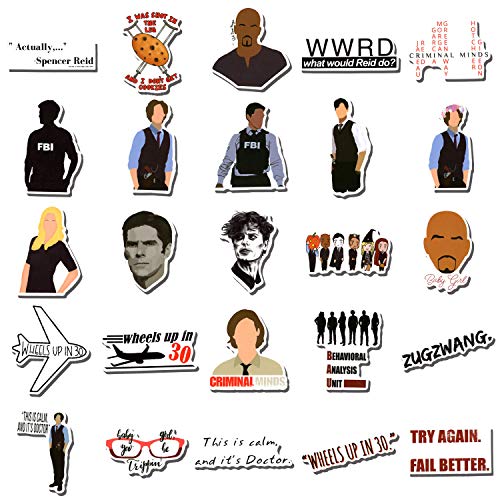 50Pcs Criminal Minds Stickers TV Show Fans Laptop Stickers Vinyl Waterproof Sticker Decals for Water Bottle Luggage Skateboard Bicycle Refrigerator Gift for Kids Adult