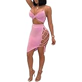 Women's Sexy Sleeveless Bodycon Club Mini Dress 2024 Summer Spaghetti Strap Cut Out Two Piece Skirt Sets