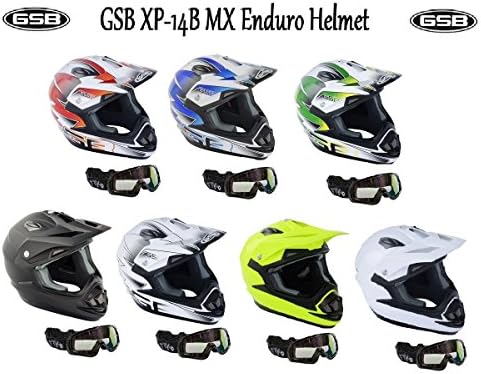 GSB MOTORBIKE XP-14B MX OFF ROAD ADULT HELMET Motorcycle Motocross Quad ATV Enduro Sport ACU ECE App Helmet + X1 Black Goggle