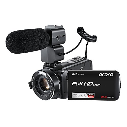 ORDRO HD Camcorder with External Microphone 1080P Digital Video Camera