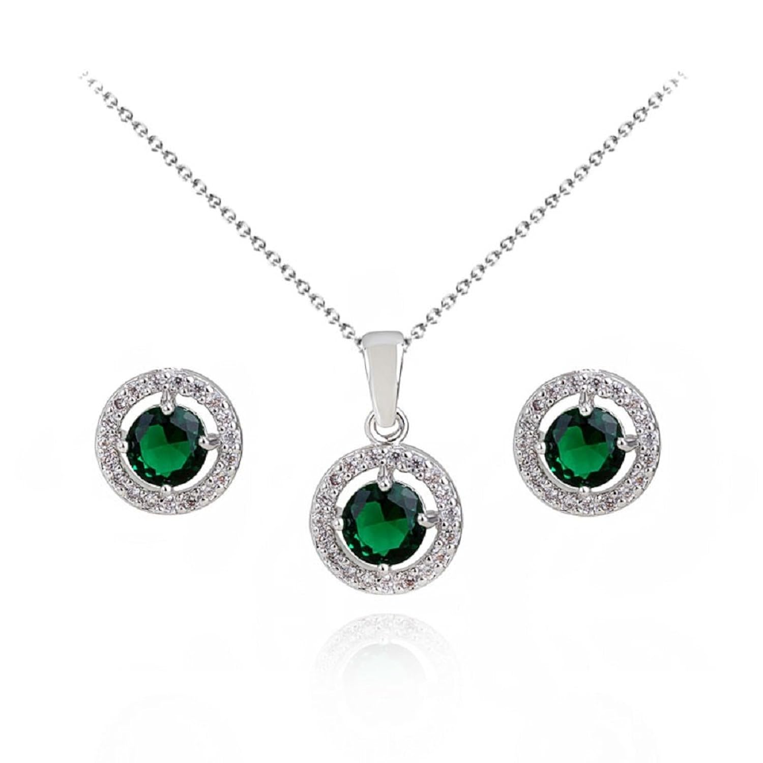Redondo Esmeralda simulada verde Cristales austríacos de Zirconia Juego de joyas Collar