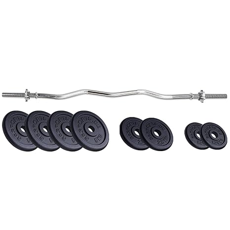 ScSPORTS® 35 kg Hantelset SZ-Stange gerändelt, verchromt mit Schraubverschlüssen und 8 Guss-Hantelscheiben (4X 5 kg / 2X 2,5 