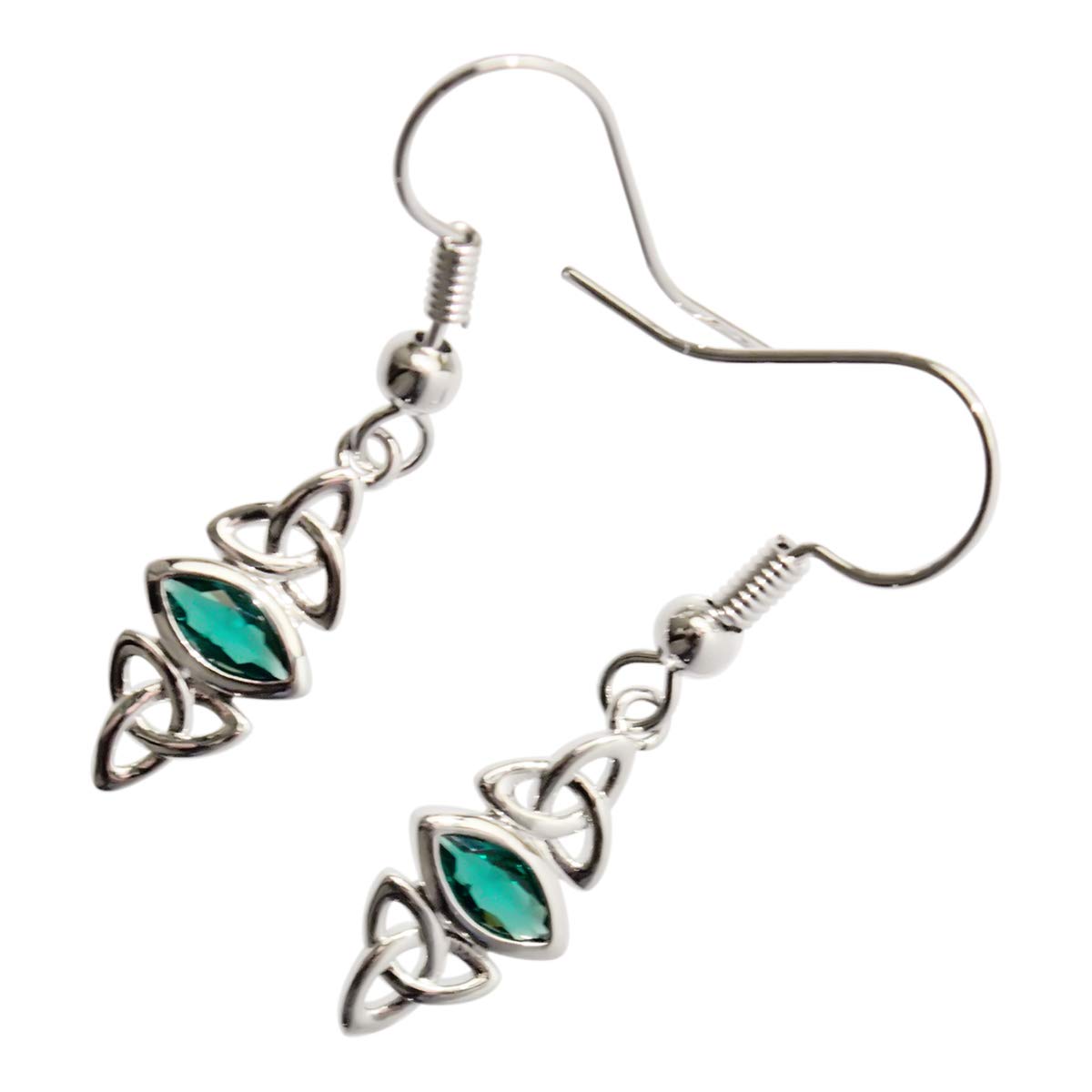 GWG Jewellery 18K White Gold Coated Double Celtic Trinity Knot Embracing Marquise Cut Emerald Green Stone Earrings in Gift Box for Women — image 1