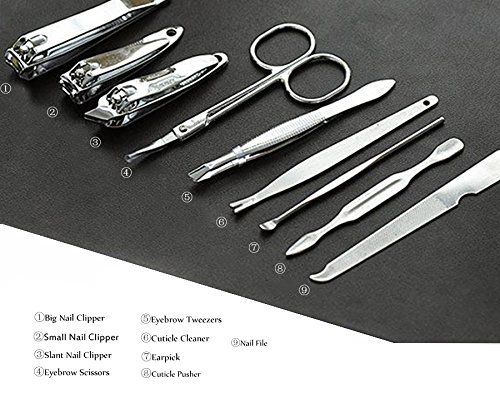 Nail Clippers Set of 9 Pcs, YoJiSa Professional nail kits&manicure Pedicure Stainless Steel Nail set, Personal Care Nail Cutter Tweezers,Knife,Eyebrow, Utility Grooming Tools with Portable Case - Thumbnail 5