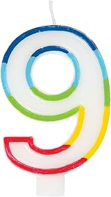 Unique Vibrant Rainbow Border Number 9 Birthday Candle 7x12cm